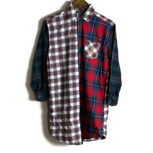 LAUREN RALPH LAUREN Womens Plaid Patch Work Night Sleep Shirt Size S Gold Logo
